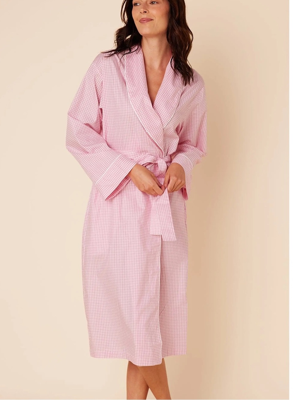 THE CAT’S PAJAMAS Luxe Pima Shawl Collar Robe Pink Gingham Size S/M